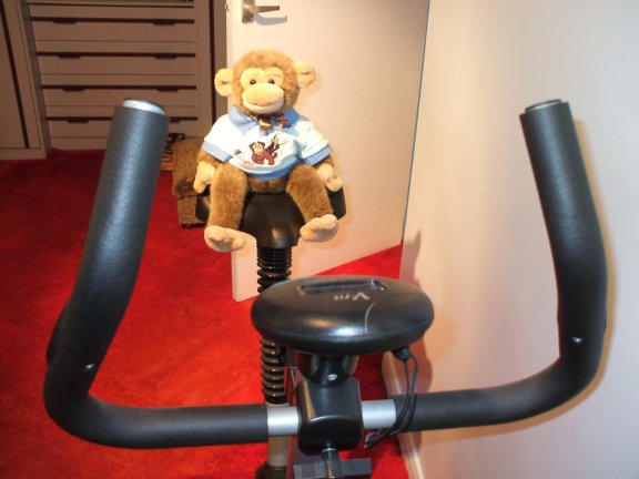 Jackson on exercise bike