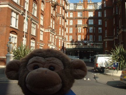 Jimby outside the posh hotel